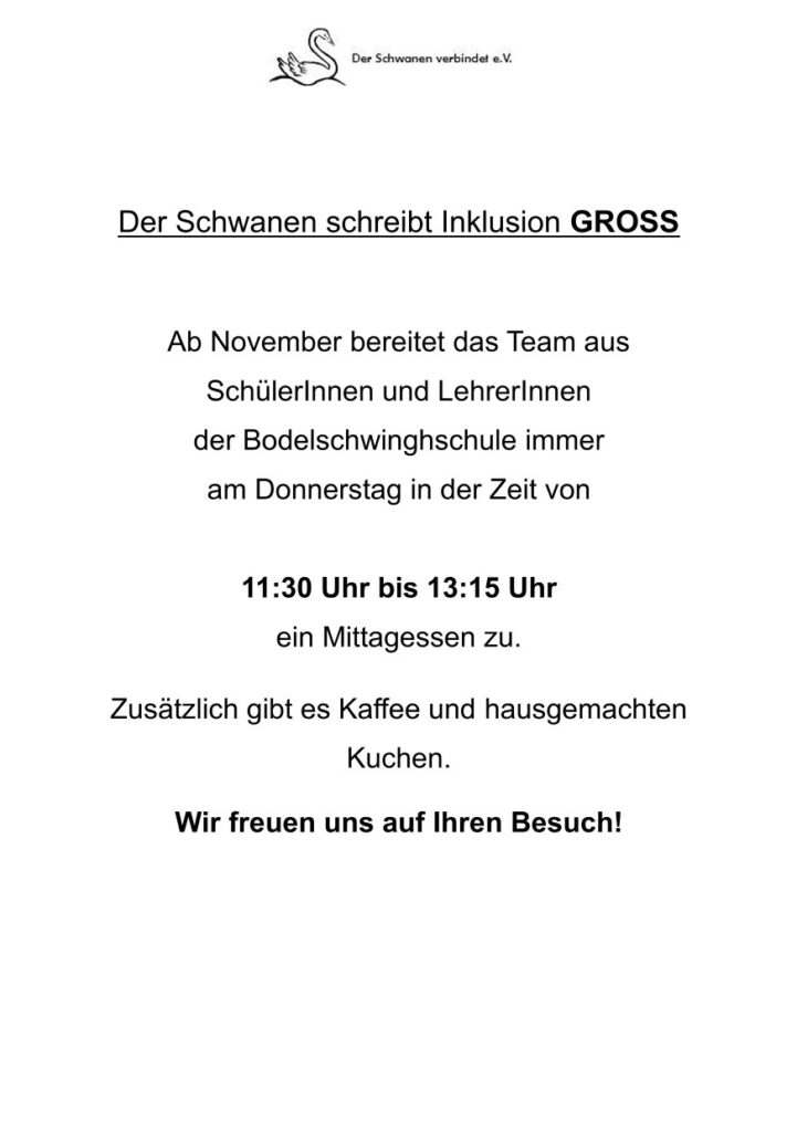 Informationen zum Mittagstisch der Bodelschwinghschule Donnerstags ab 11:30