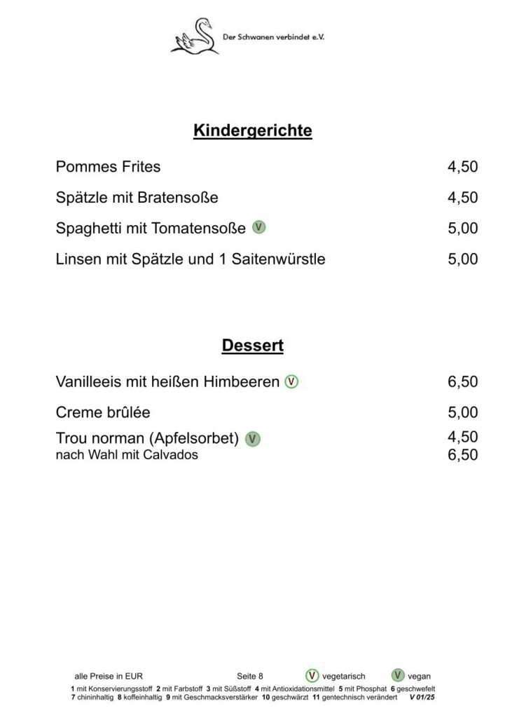 Kinderkarte und Dessert